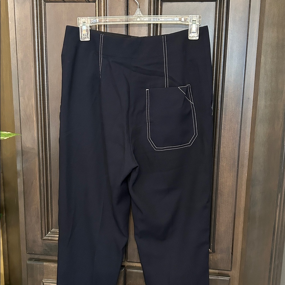 Celine Dark Navy with White Piping Straight Leg Trousers ID: 150/66A NWOT - Picture 6 of 11